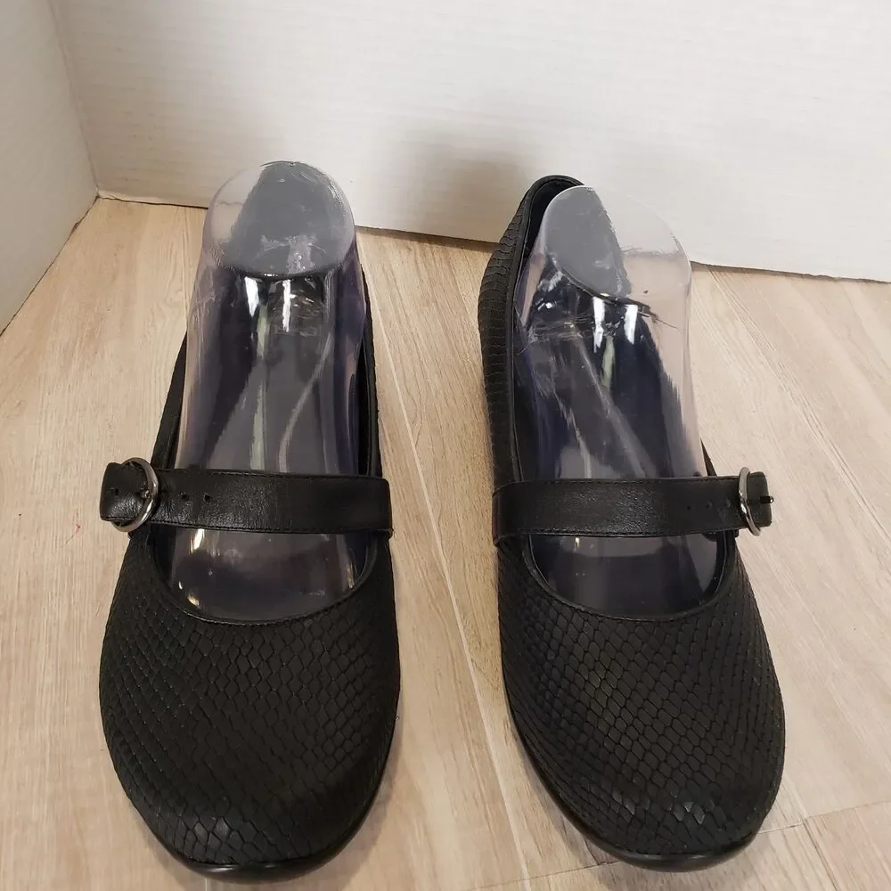 Dansko Orla Mary Jane Comfort Shoes Buckle Flats Black Snakeskin SZ 9